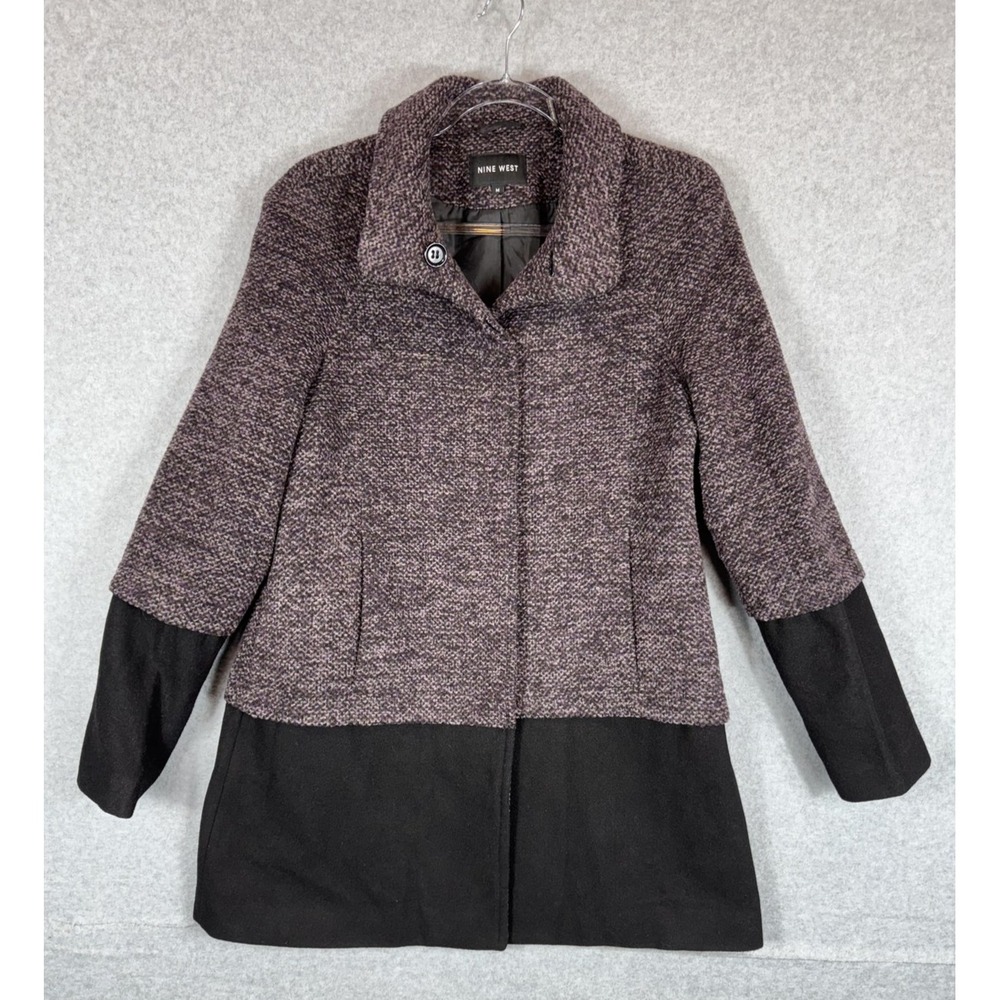 Nine West Coat Womens Medium Wool Blend Button Up Lined Winter Jacket